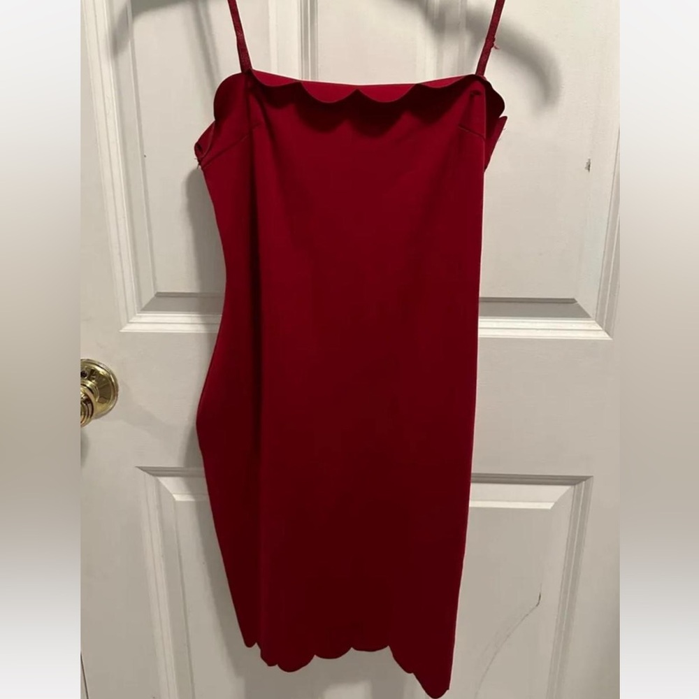 SHEIN Strapless Red Scalloped Dress